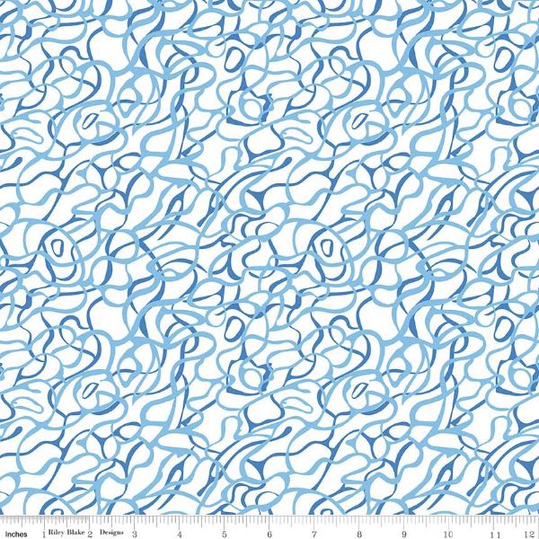 Riley Blake Sharktown Waves - Blue on White - Quilting Fabric