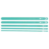 Five green long plastic bars in various sizes
