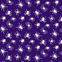 Halloween Fabric - Glow in the dark black and white spiders on a purple background