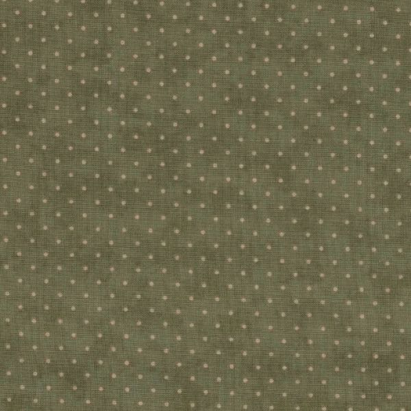 Olive coloured quilting fabric with a light cream dot design