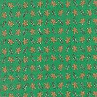Green quilting fabric with gingerbread men and sugar cane design