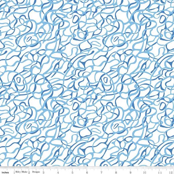 Riley Blake Sharktown Waves - Blue on White - Quilting Fabric
